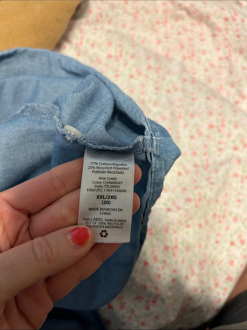 Denim Button-Front Peplum Top - Blue - Picture 4 of 4